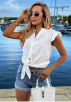 Ażurowa Košeľa z wiązaniem i falbankami boho Soft Summer Biela