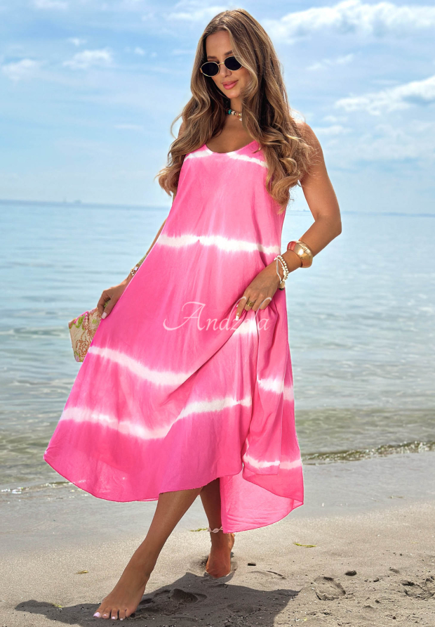 Bavlnen&eacute; &scaron;aty maxi na ramienka tie dye Sea Waves fuchsiov&aacute;