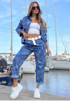 Nohavice džínosové mom fit w kwiaty Callari tmavomodré