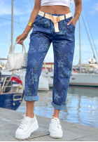 Nohavice džínosové mom fit w kwiaty Callari tmavomodré
