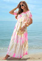 Šaty maxi na ramiączkach tie dye Summer Dance béžovo-ružová