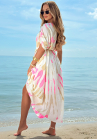 Šaty maxi na ramiączkach tie dye Summer Dance béžovo-ružová