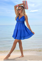 Šaty mini na ramiączkach z koronką Pearl Bay kobaltová