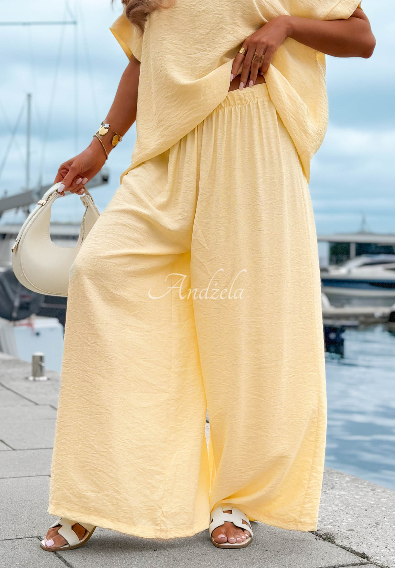 Viskózová súprava blúzka oversize a nohavice wide leg Amalfi Getaway žltá