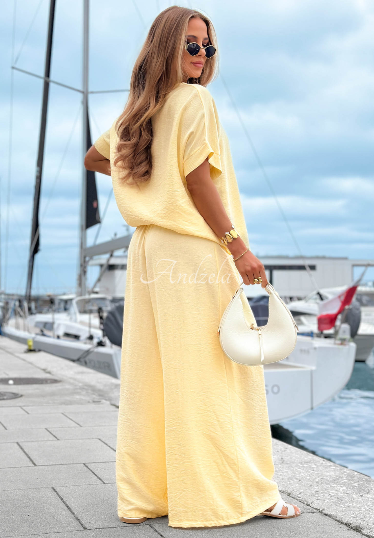Viskózová súprava blúzka oversize a nohavice wide leg Amalfi Getaway žltá