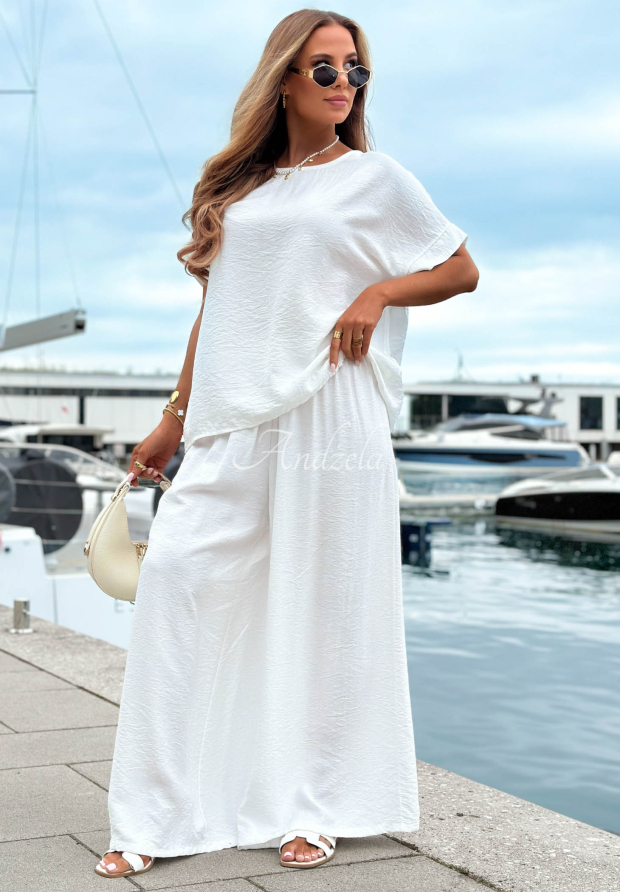 Visk&oacute;zov&aacute; s&uacute;prava bl&uacute;zka oversize a nohavice wide leg Amalfi Getaway Biela