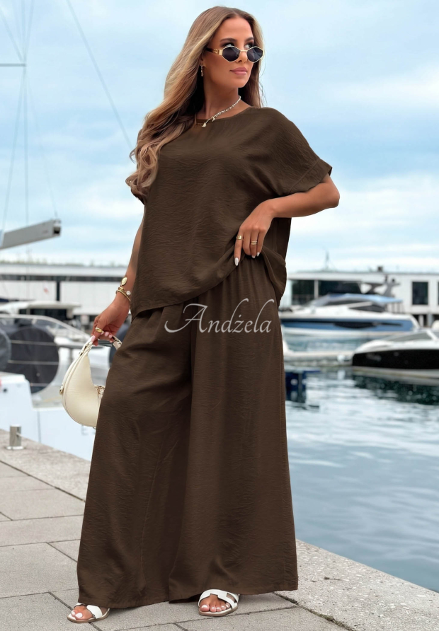 Visk&oacute;zov&aacute; s&uacute;prava bl&uacute;zka oversize a nohavice wide leg Amalfi Getaway čokol&aacute;dov&yacute;