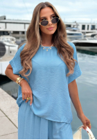 Súprava Blúzka oversize i Nohavice wide leg Amalfi Getaway béžový