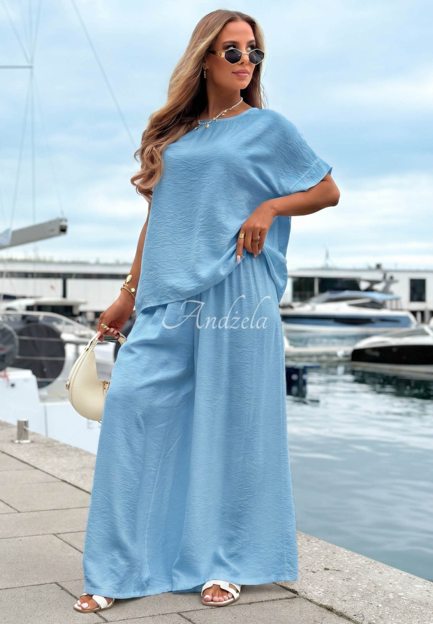Visk&oacute;zov&aacute; s&uacute;prava bl&uacute;zka oversize a nohavice wide leg Amalfi Getaway blankytn&yacute;