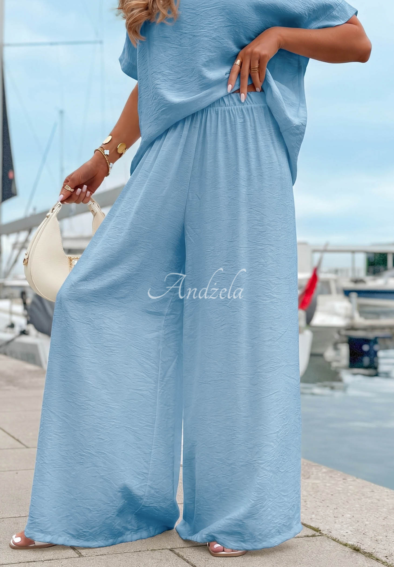 Viskózová súprava blúzka oversize a nohavice wide leg Amalfi Getaway blankytný