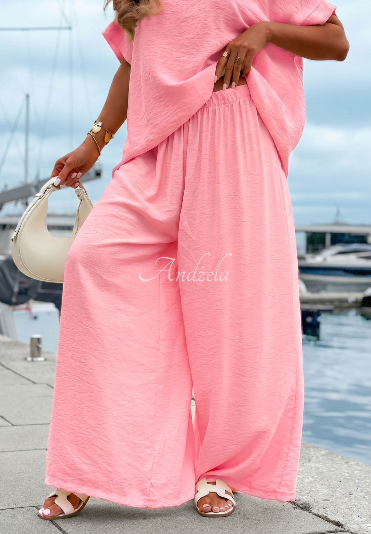 Viskózová súprava blúzka oversize a nohavice wide leg Amalfi Getaway ružový