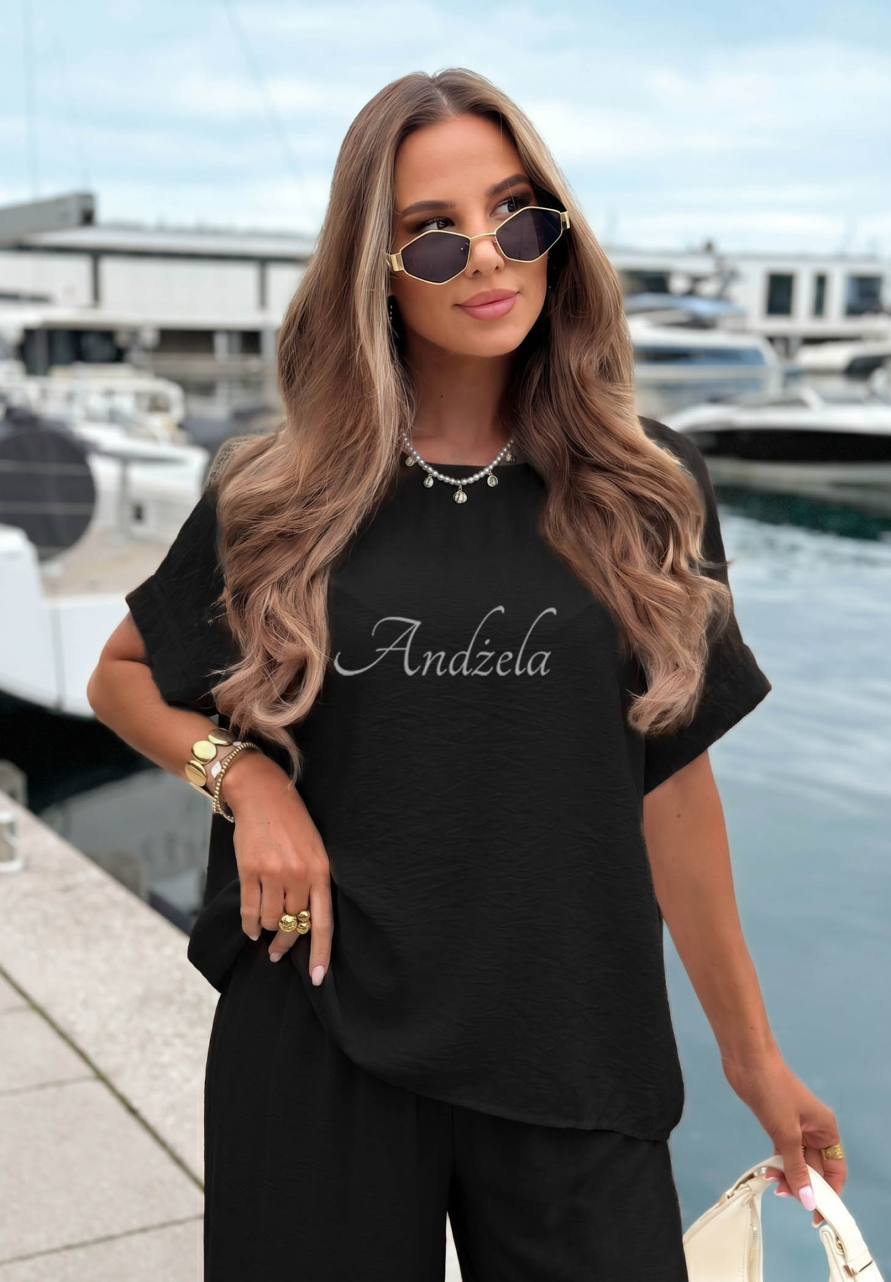 Viskózová súprava blúzka oversize a nohavice wide leg Amalfi Getaway čierne