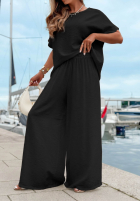 Súprava Blúzka oversize i Nohavice wide leg Amalfi Getaway béžový
