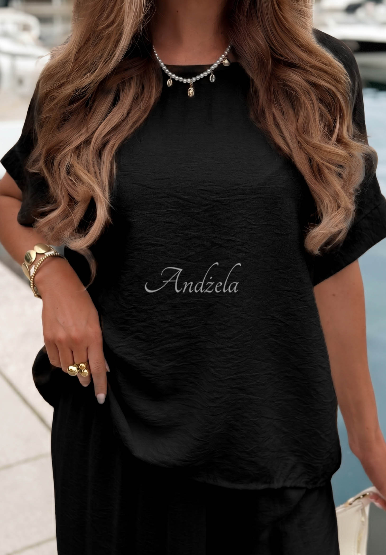 Viskózová súprava blúzka oversize a nohavice wide leg Amalfi Getaway čierne