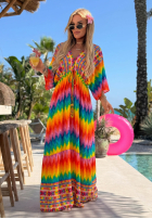 Šaty maxi w kolorowe wzory Rainbow Soul pomarańczowo-ružová