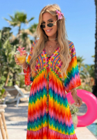 Šaty maxi w kolorowe wzory Rainbow Soul pomarańczowo-ružová