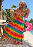 Šaty maxi w kolorowe wzory Rainbow Soul pomarańczowo-ružová