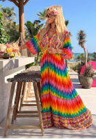 Šaty maxi w kolorowe wzory Rainbow Soul pomarańczowo-ružová