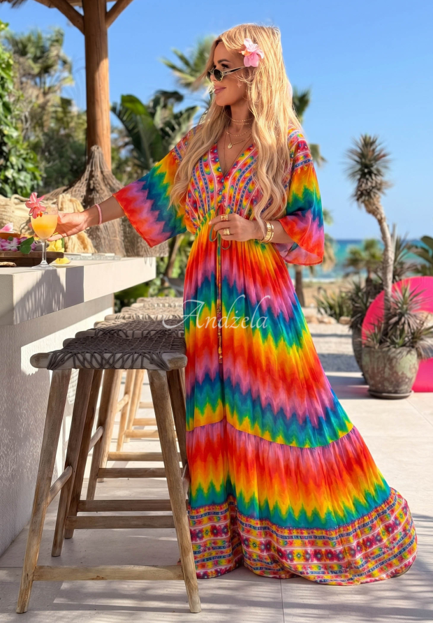 Visk&oacute;zov&eacute; &scaron;aty maxi s farebn&yacute;mi vzormi Rainbow Soul oranžovo-ružov&eacute;