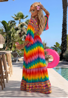 Šaty maxi w kolorowe wzory Rainbow Soul pomarańczowo-ružová