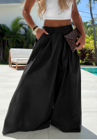 Látkové nohavice wide leg švedy z bavlny Sea Elegance čierne