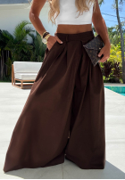 Látkové nohavice wide leg švedy z bavlny Sea Elegance čokoládové