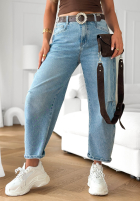 Nohavice džínosové mom fit z paskiem Horizon Blue svetlomodré