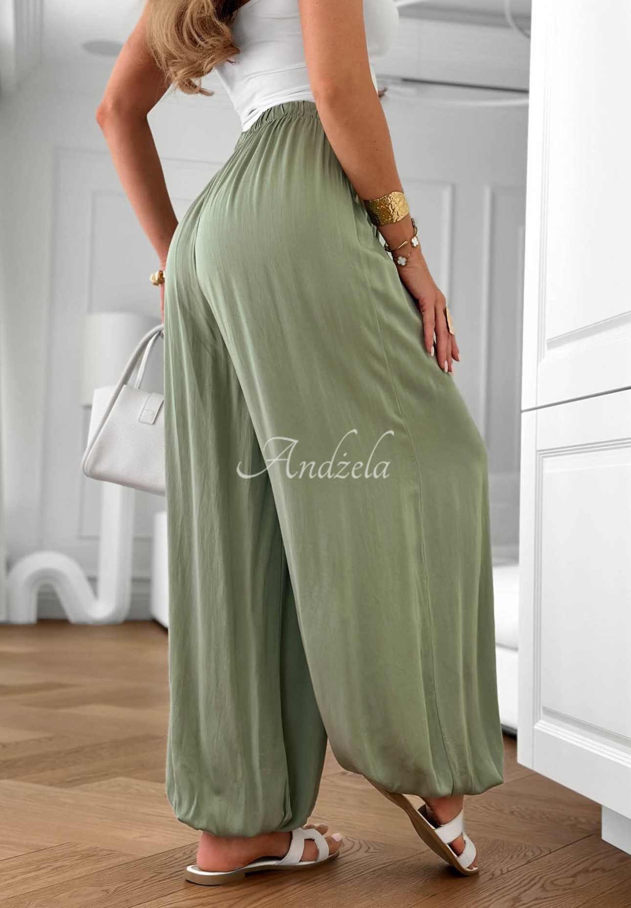 Látkové jogger nohavice z viskózy Ocean Kiss khaki