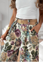 Wiskozowe kwieciste Nohavice wide leg Blooming Air khaki