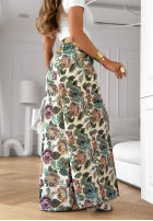 Wiskozowe kwieciste Nohavice wide leg Blooming Air khaki