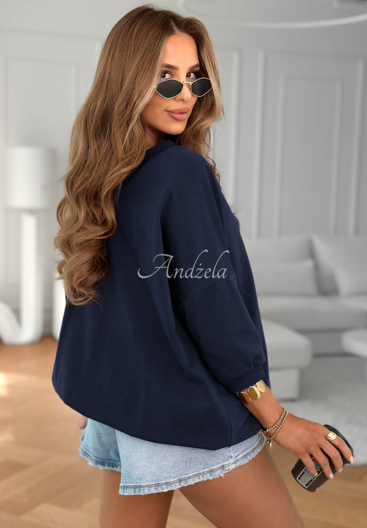 Bavlnená mikina oversize Easy Living tmavomodrá