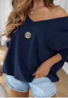 Blúzka oversize z dekoltem w serek Easy Living tmavomodrá