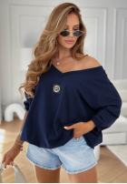 Blúzka oversize z dekoltem w serek Easy Living tmavomodrá