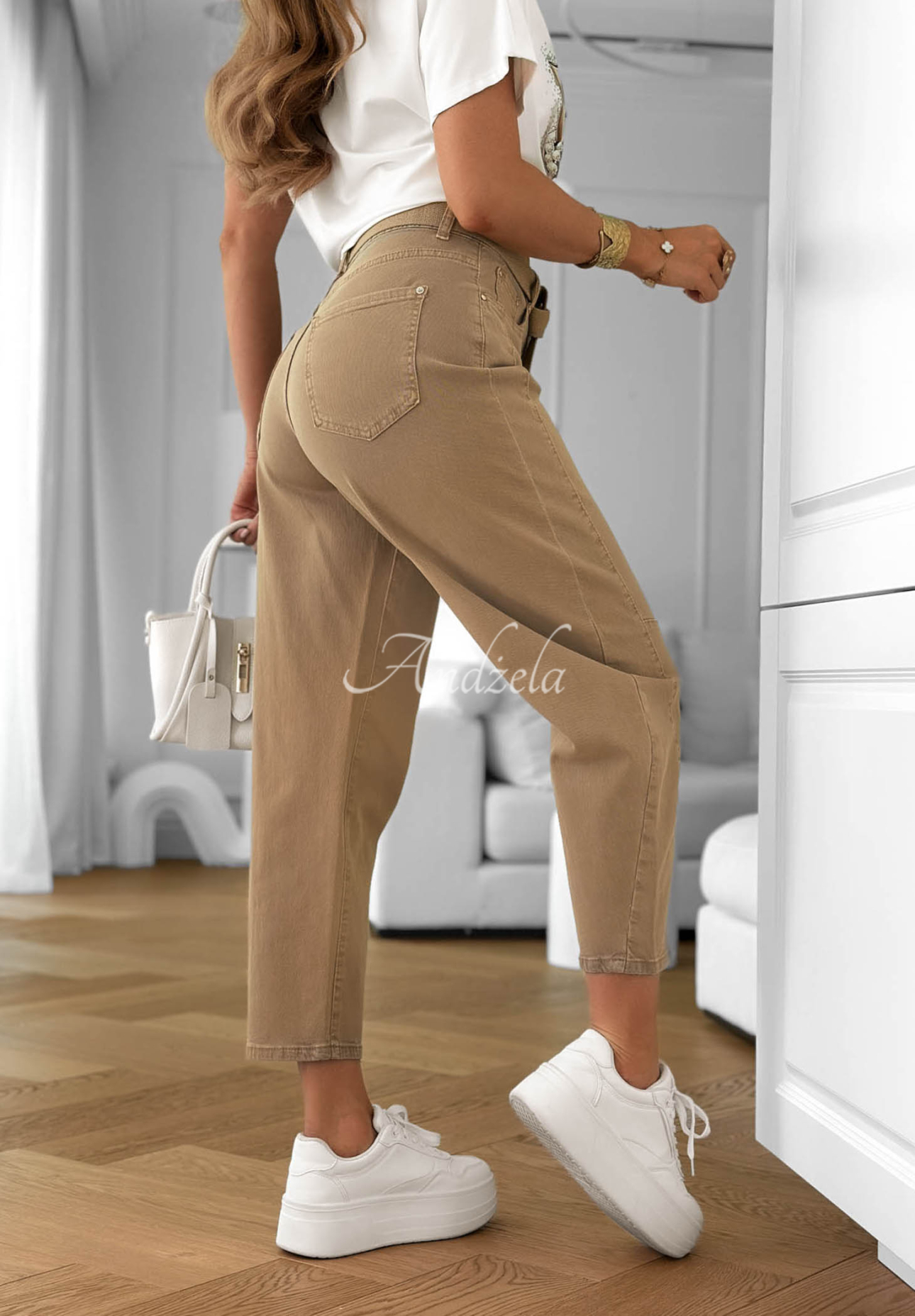 Džínsy banana s opaskom Dune Denim ťavie