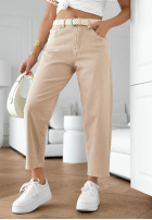 Nohavice džínosové mom fit z paskiem Casual Tide béžové