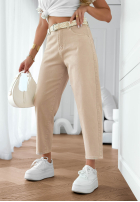Nohavice džínosové mom fit z paskiem Casual Tide béžové