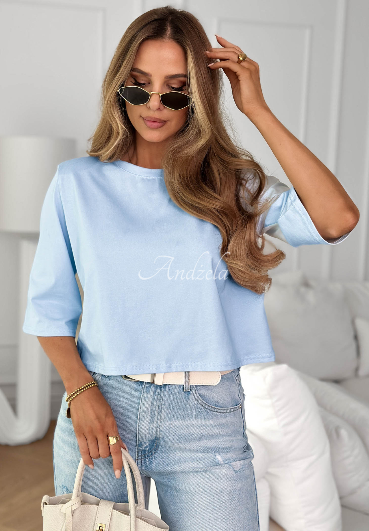 Bavlnené krátke tričko Springtime Babe blankytný