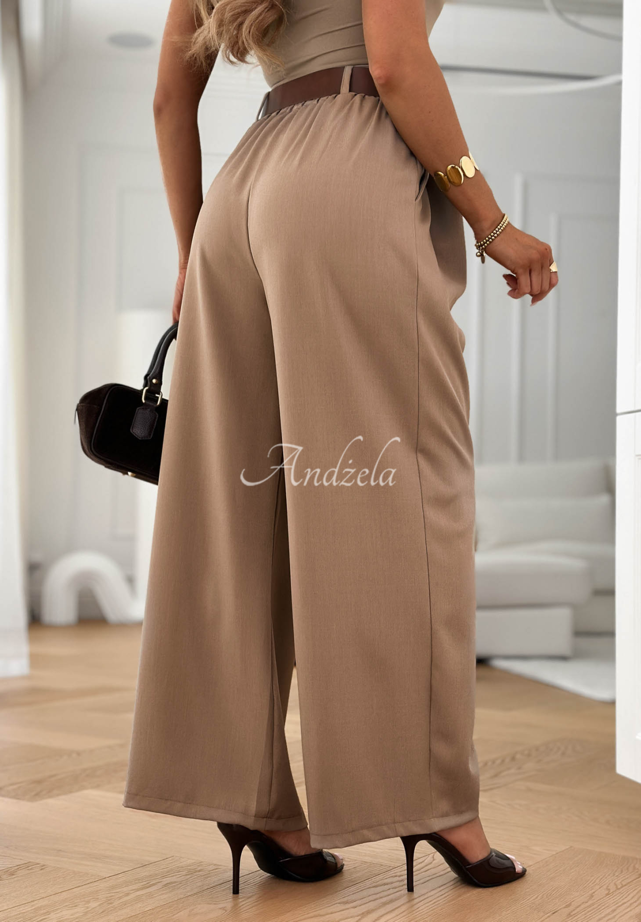 Látkové nohavice wide leg s opaskom Clean Looks Mokka