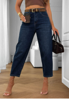 Nohavice džínosové mom fit z paskiem Denim Dream tmavomodré