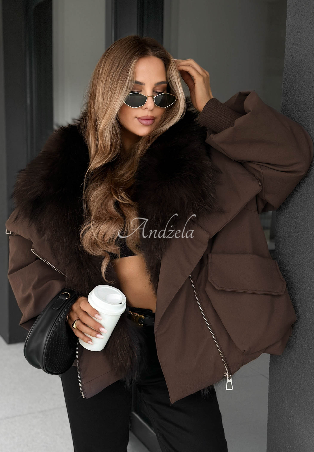 Páperová bunda s kožušinou Nordic Mist čokoládová