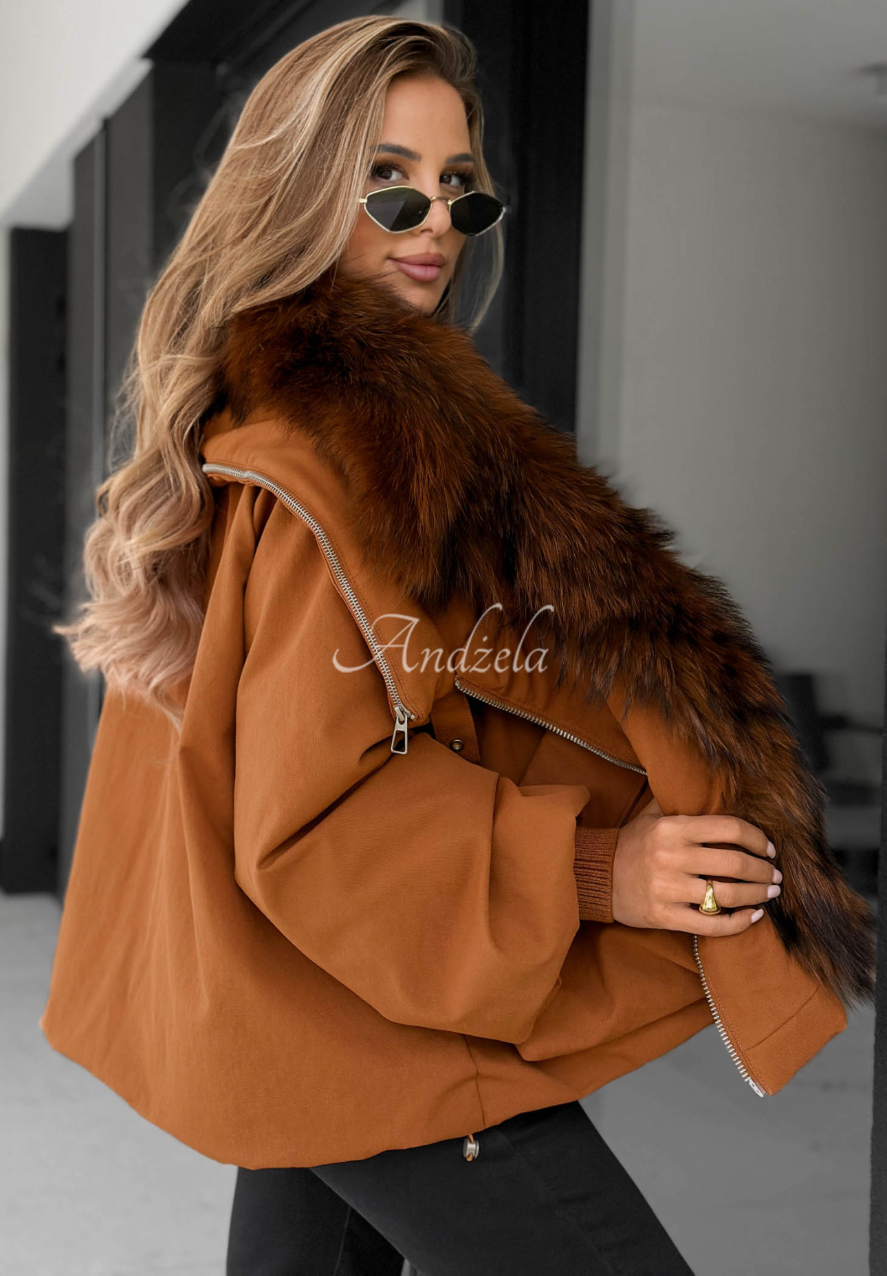 Páperová bunda s kožušinou Nordic Mist ťavia