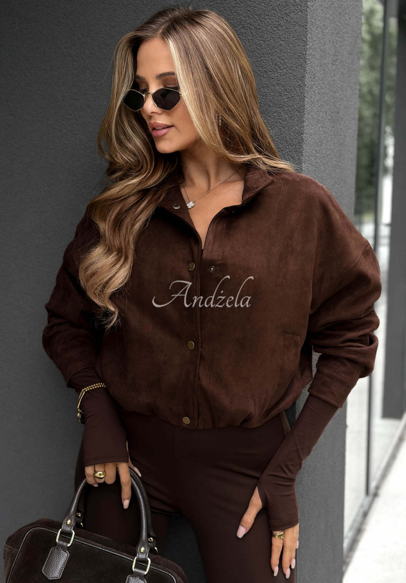 Krátka semišová bunda bomberka Timeless Autumn čokoládová