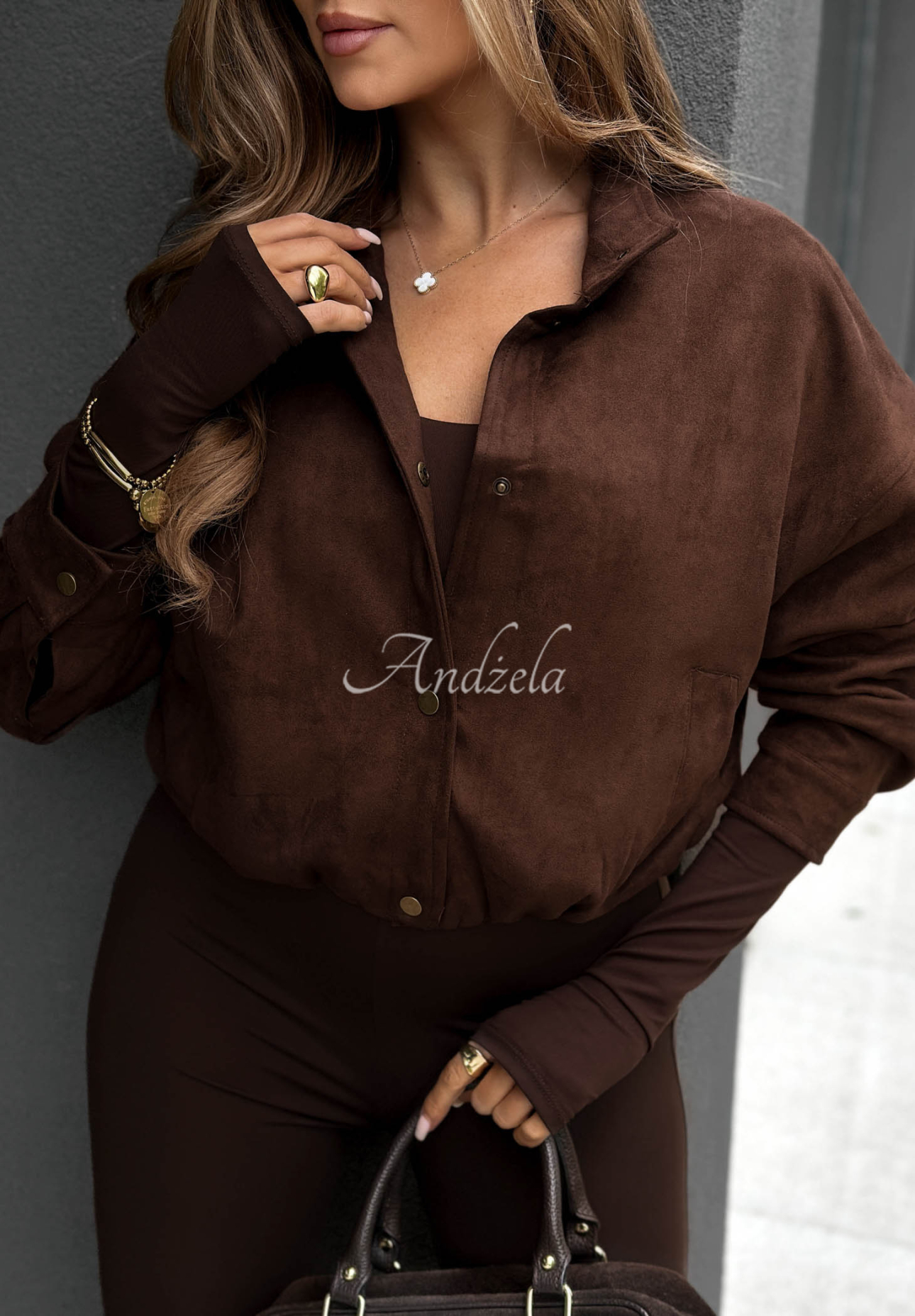 Krátka semišová bunda bomberka Timeless Autumn čokoládová