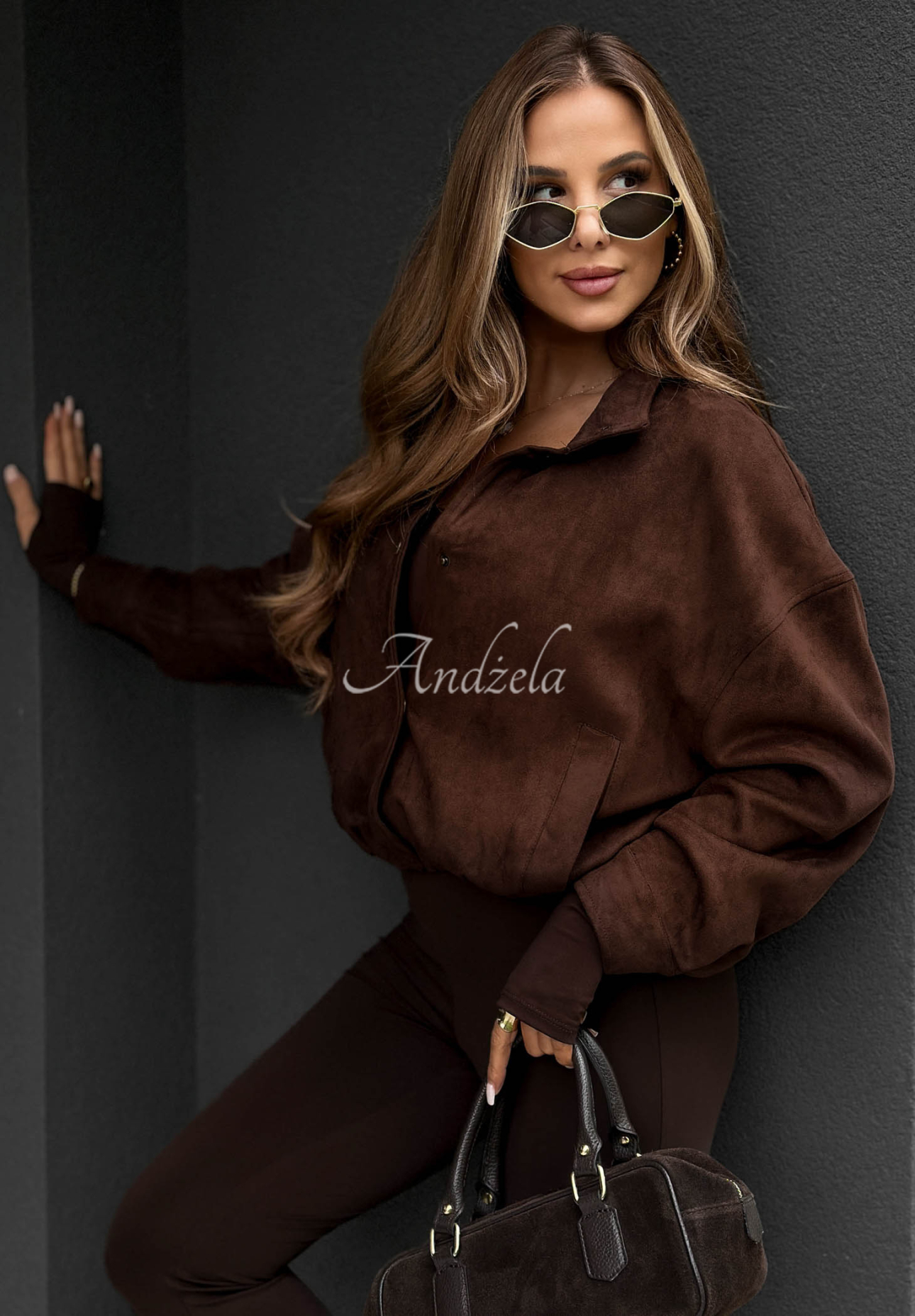 Krátka semišová bunda bomberka Timeless Autumn čokoládová