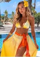 Súprava kostium kąpielowy bikini i pareo z falbankami Aloha Sunset żółto-oranžový