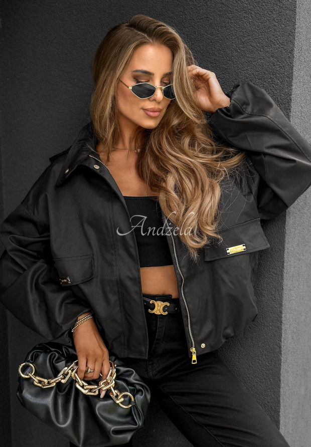 Kr&aacute;tka bomberka s kapucňou Street Chic čierna
