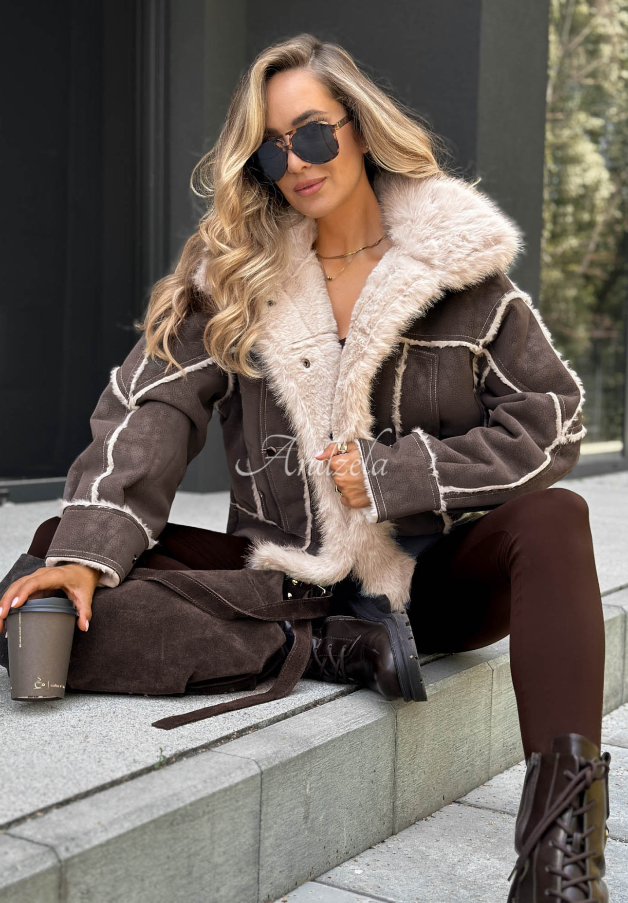 Kožúšková bunda s kožušinou Honey Ember čokoládová