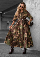 Koszulowa Šaty maxi z falbankami moro Verde Vibe khaki