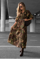 Koszulowa Šaty maxi z falbankami moro Verde Vibe khaki
