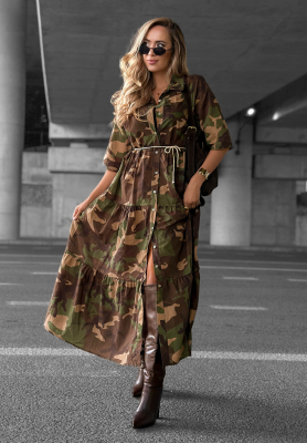 Ko&scaron;eľov&eacute; &scaron;aty maxi s vol&aacute;nikmi z bavlny mask&aacute;čov&eacute; Verde Vibe khaki